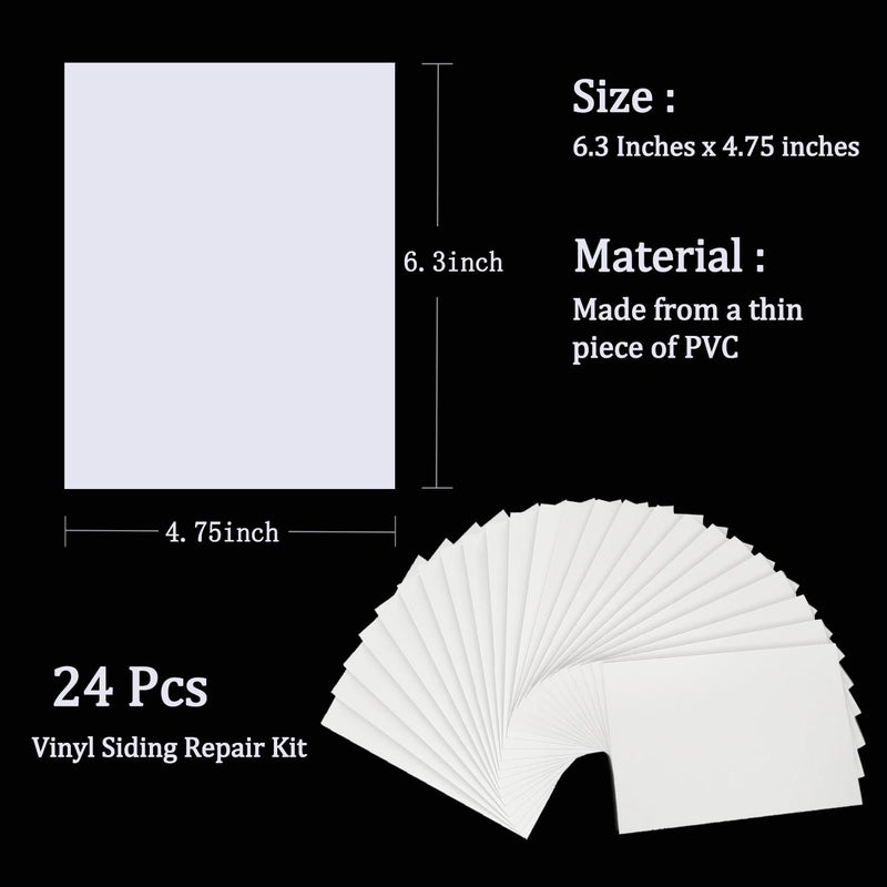 Failun Vinyl Siding Repair Kit 24Pcs 6.3X4.75Inch Self-Adhesive Vinyl Siding Patch PVC Tape Cover Any Cracks Holes Blemishes on Vinyls Sidings Fence Tools Home Skirting - Image 4